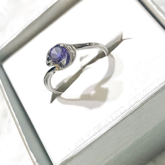 💜Dainty Lavender Round Solitaire Ring Synthetic Stone Sliver Ring 4-Prongs Band - Picture 7 of 16